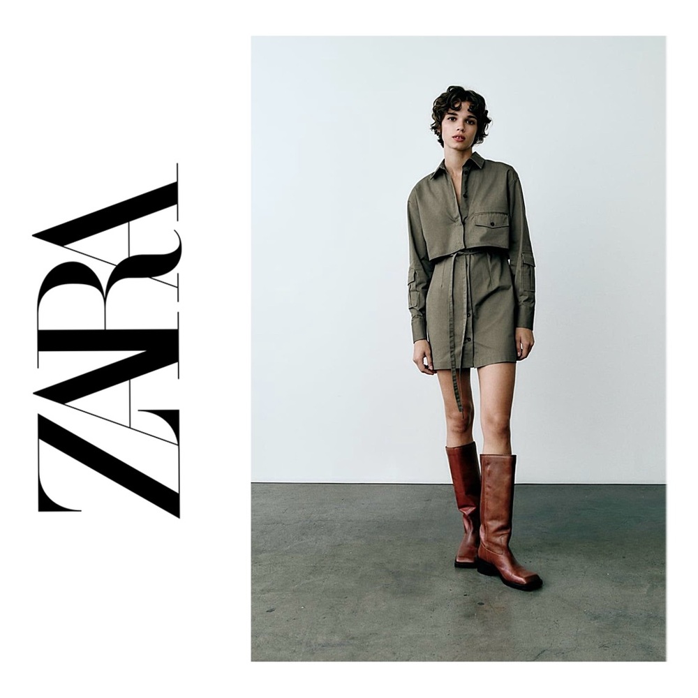 NWT ZARA Gabardine Shirt Dress - Picture 3 of 16